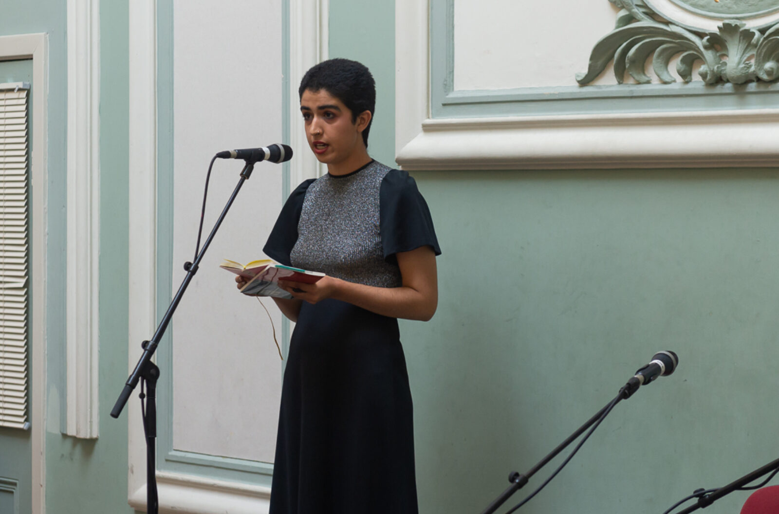 Project Curator, Niloo Sharifi, welcomes everyone to Toxteth Town Hall and introduces Arrival City. Summer Social: Aurora & Arrival City at Toxteth Town Hall, July 2018. Photo by Brian Roberts.