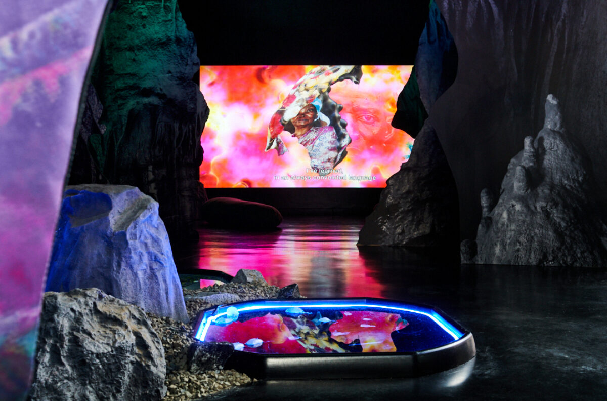 Josèfa Ntjam When The Moon Dreamed of the Ocean 2022 Installation view at FACT Liverpool Photo by Rob Battersby